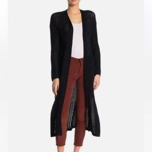 Johnny Was 100% Cashmere Black Long Open Stripe L/S Duster Cardigan Sz Medium